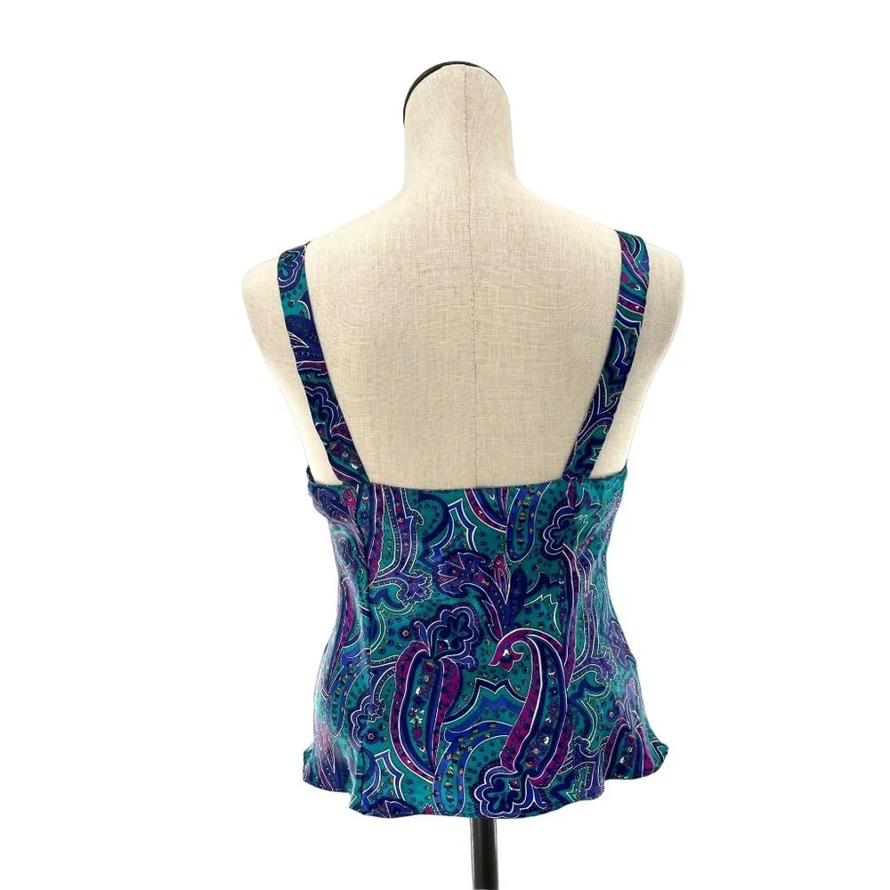 80s Paisley Green & Purple Bow Accent Tank Top Sleep Solutions Medium - Picture 4 of 6